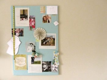 Finished bulletin board with new fabric cover
