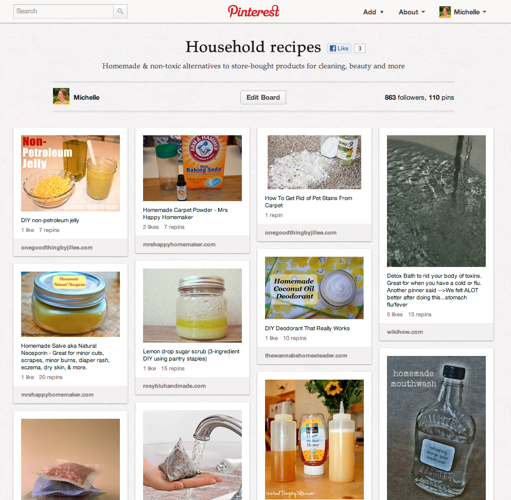 Household Recipes Pinterest board by Michelle at Rosy Blu